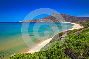 Spiaggia di San Nicolo and Spiaggia di Portixeddu beach in San Nicolo town, Costa Verda, Sardinia, Italy. photo