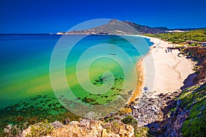 Spiaggia di San Nicolo and Spiaggia di Portixeddu beach in San Nicolo town, Costa Verde, Sardinia, Italy photo