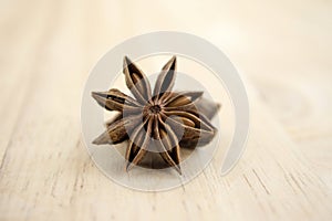 Spice arrangements on wooden table, Xmas spice collection, cinnamon, nutmeg and anise