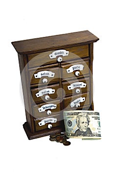 Spice board with drawers with money inside