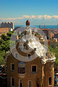 Spice-cake house in Park Guell by Antoni Gaudi