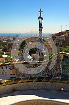 Spice-cake houses in Park Guell by Antoni Gaudi