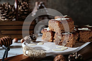 Spice Christmas quick bread with walnuts and New Year\'s decorations