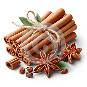 spice cinamon sticks on white background