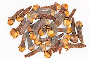 Spice cloves on white