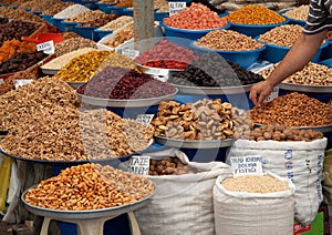Spice fruits dried nuts almonds figs market market