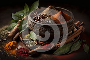 Spice ingredients displayed on a table