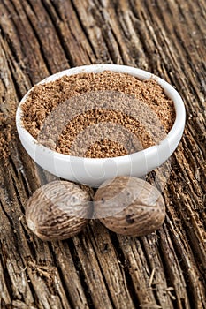 Spice nutmeg in whole and ground