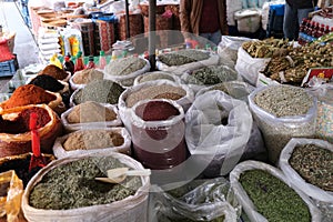 A spice shop in the market of Benusen, one of DiyarbakÃÂ±r`s poorest districts.