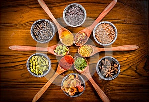 Spice spoons and bowls photo