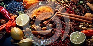 Spice Symphony Closeup of Colorful Cooking Aromas. Generative AI
