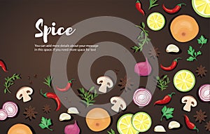 Spice and vegetable foods background and space for write vector illustration EPS10