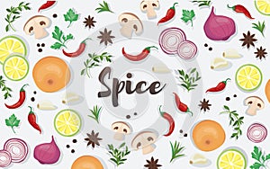 Spice and vegetable foods background vector illustration EPS10