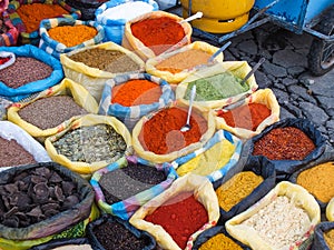 Spice Vendor in a Mercado in Otavalo, Ecuador, South America