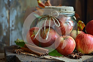 Spiced Apples cinnamons jar. Generate AI
