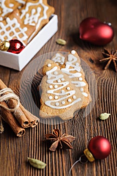 Spiced biscuits shaped in Christmas trees