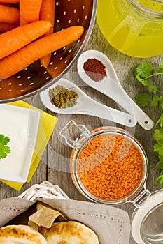 Spiced Carrot and Lentil soup ingredients