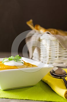 Spiced Carrot and Lentil soup with steam