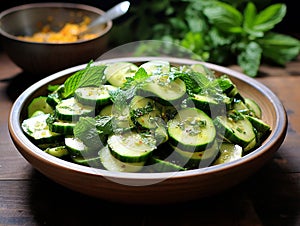 Spiced courgette salad. Vegan meal greet