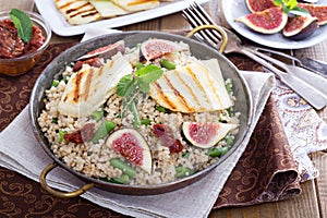 Spiced cous-cous with grilled haloumi