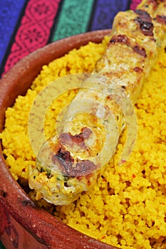 Spiced couscous and chicken skewer