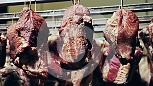 Spiced meat is storaged in the meatpacking plant