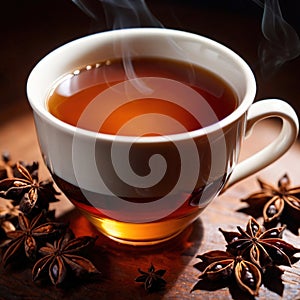 Spiced Tea, fresh brewed spiced tea with spices and masala drink with asian tea leaves