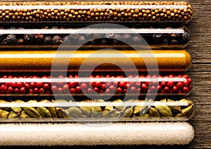 Spices in beakers close-up