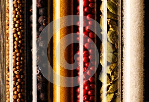 Spices in beakers close-up