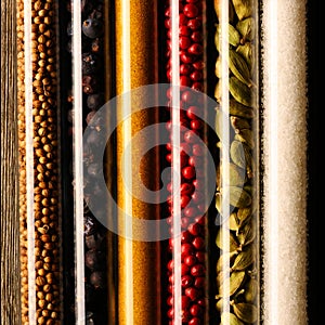 Spices in beakers close-up