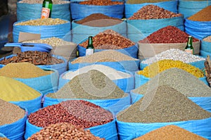 Spices and beans market in Morocco