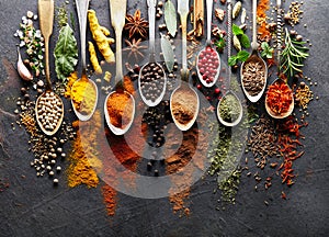 Spices on black board