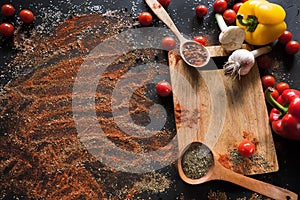 Spices. Culinary, cuisine, recipe background