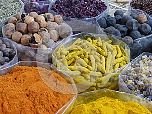 Spices and dried fruits for sale in Nizwa Souk, Oman