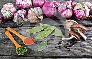 Spices Food Preparation on Wood table Food