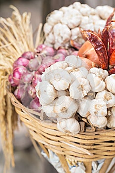 Spices, garlic onions and red onions