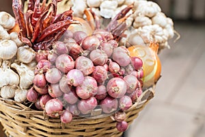 Spices, garlic onions and red onions