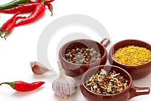 Spices and herbs in bowls