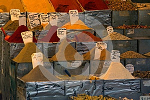 Spices and herbs on a moroccan market,Marrakesh, Morocco.