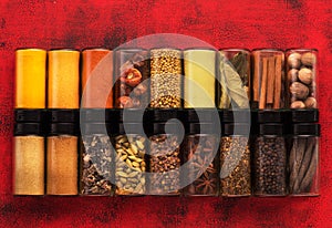 Spices, herbs, spicy and seasoning in glass jars