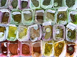 Spices and herbs at the street market.