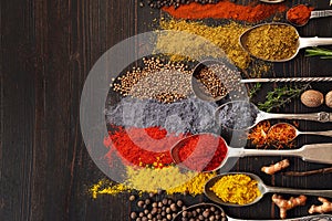 Spices and herbs on table top