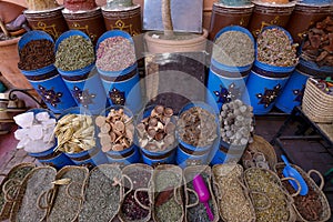 Spices and herbs on traditional market in Marrakesh