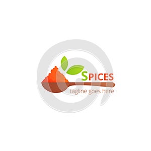 Spices logo concept design. Food vector illustration. Healthy simple logotype. Wooden spoon with spice