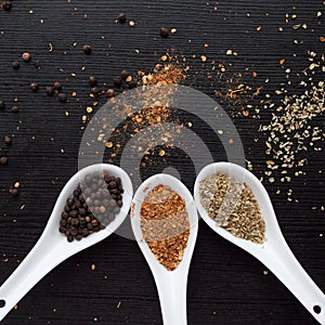 Spices in measuring spoon. Cooking and seasoning for taste