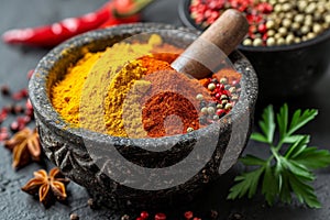 Spices in a Mortar and Pestle