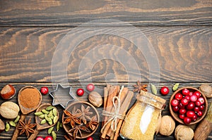 Spices Nuts and Berries for Christmas Baking