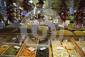 Spices, nuts and dried fruits in a Budapest Market