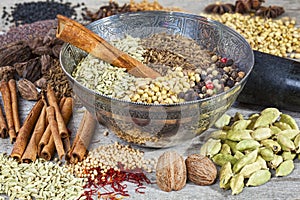 Spices on a Rustic Board