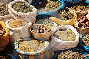 Spices for sale at Souk. Ouarzazate. Morocco photo